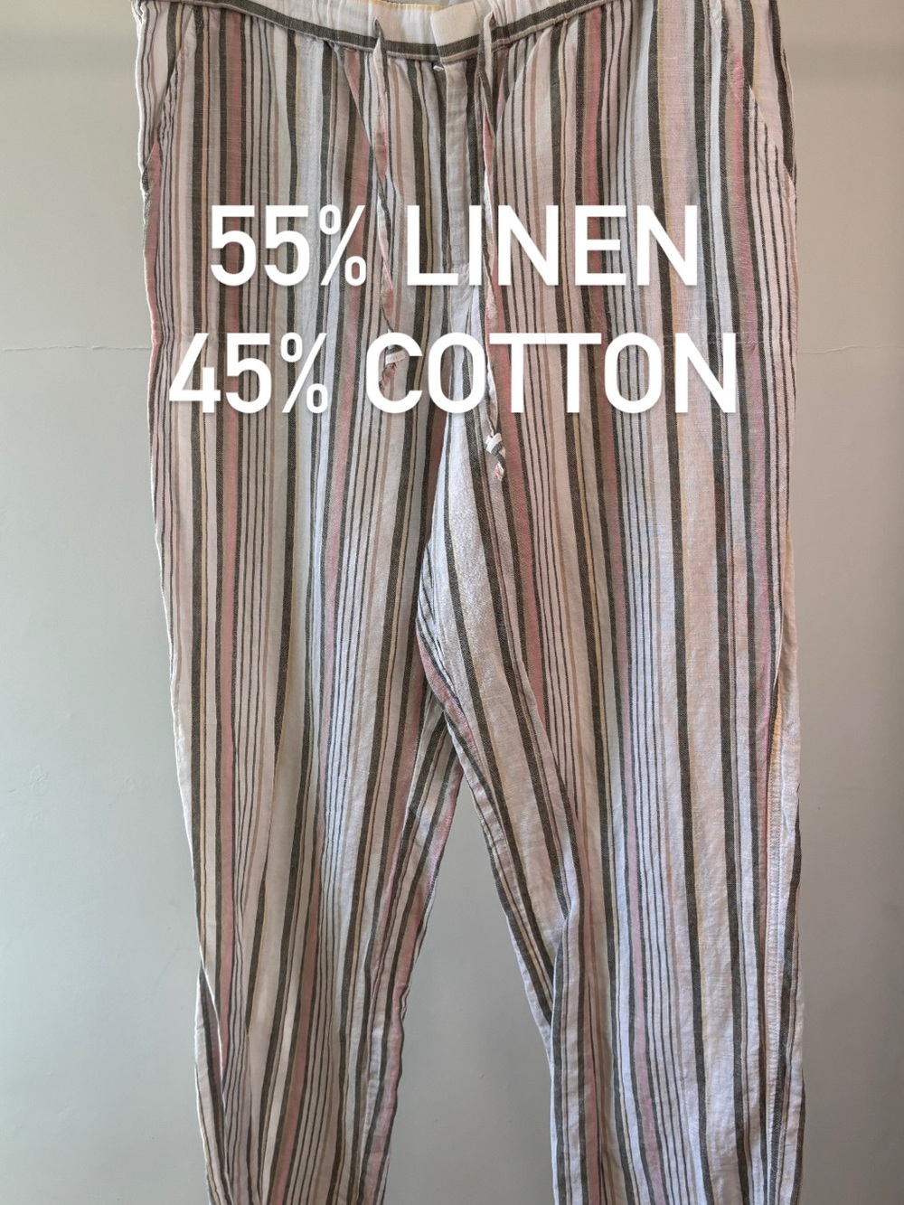 Liz Claiborne Striped Linen-Cotton Pants in White, Pink & Brown